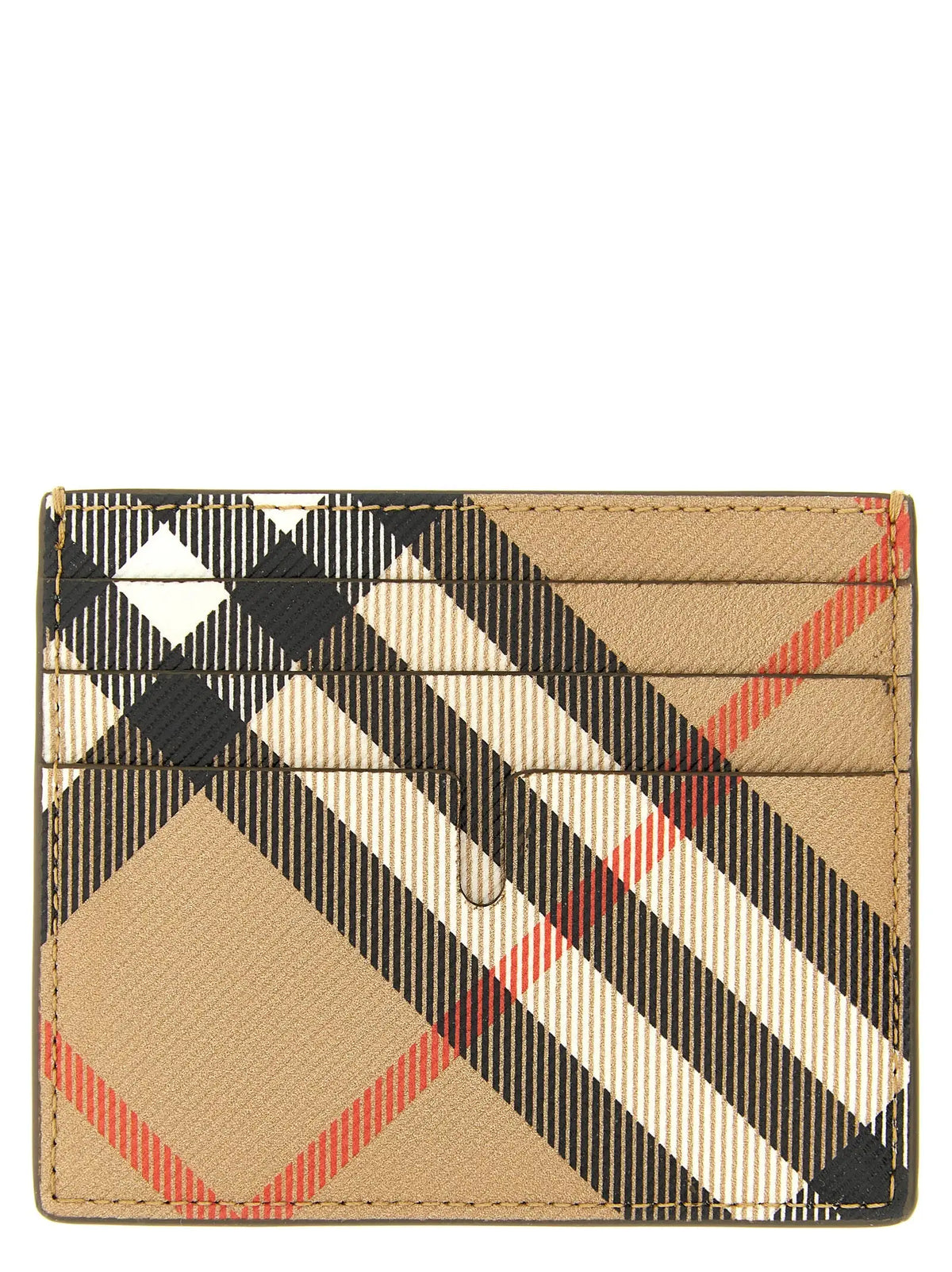 Porte-cartes burberry beige en polyéthylène à motif à carreaux beige noir blanc et rouge avec finition en tissu texturé