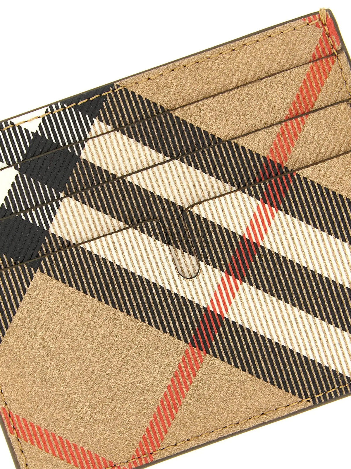 Porte-cartes burberry beige en polyéthylène avec motif à carreaux noir et rouge et rayures diagonales classiques