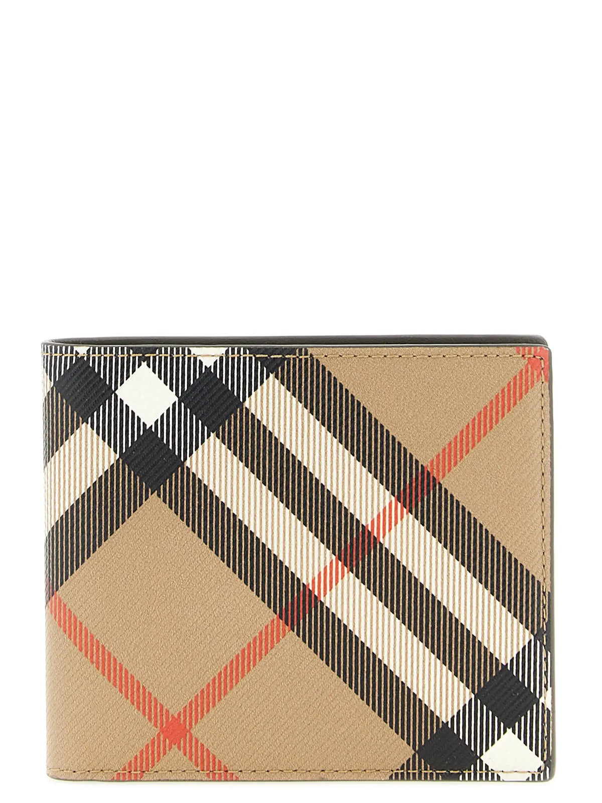 Portefeuille burberry beige en polyéthylène à finition en tissu texturé à carreaux beige, noir, blanc et rouge