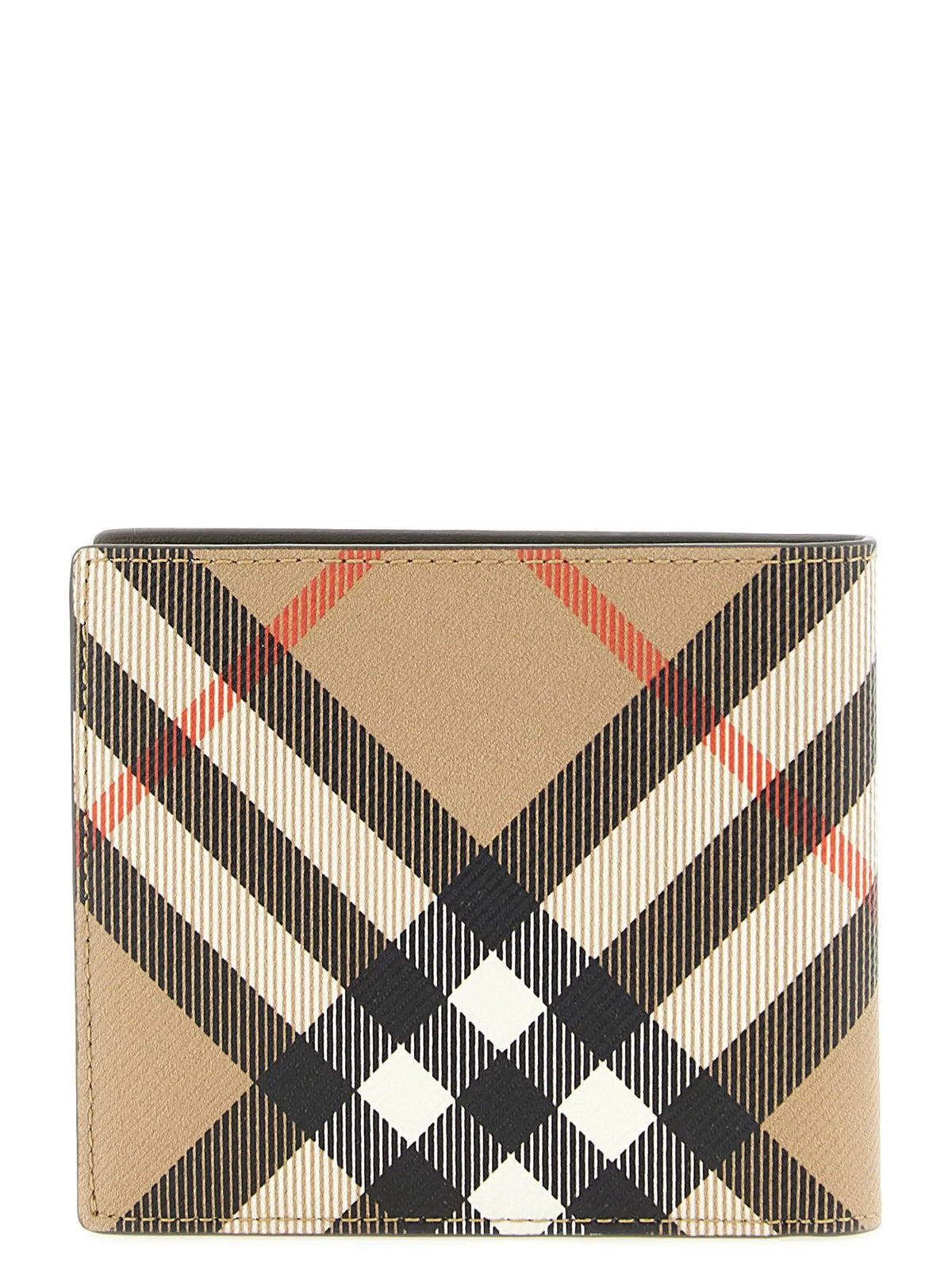 Portefeuille burberry beige en polyéthylène avec motif écossais beige noir blanc et rouge finition cuir texturé
