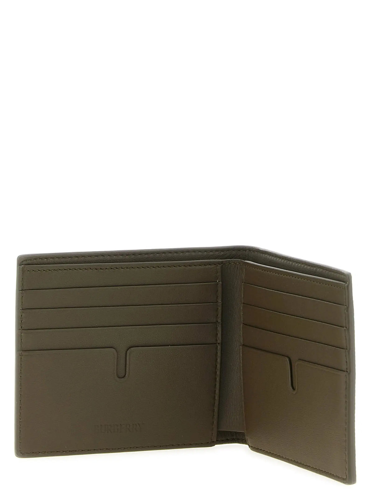 Portefeuille bi-fold en cuir vert olive avec plusieurs emplacements cartes et poche centrale burberry beige en polyéthylène
