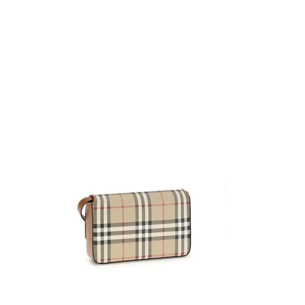 Burberry beige portefeuille en polyuréthane avec sac bandoulière à carreaux beige noir blanc rouge et garniture en cuir tan