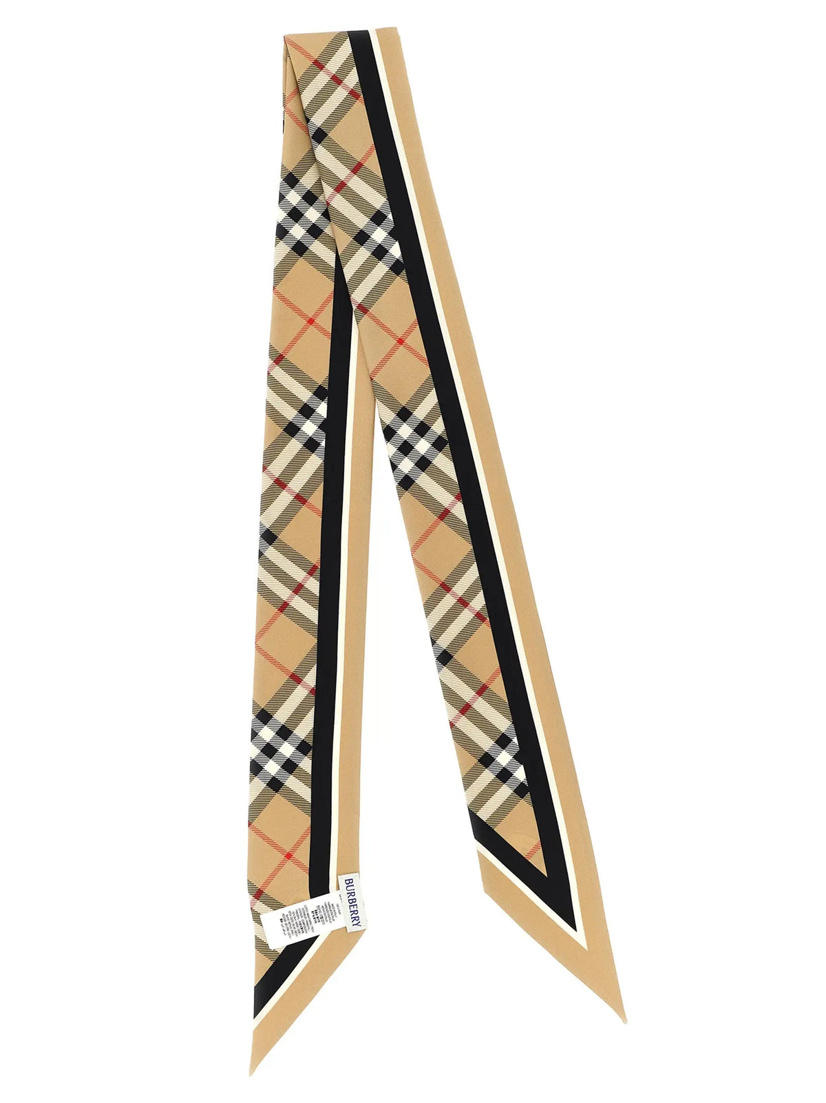 Burberry beige satin foulard en soie à carreaux noirs avec accents rouges et bleus marine