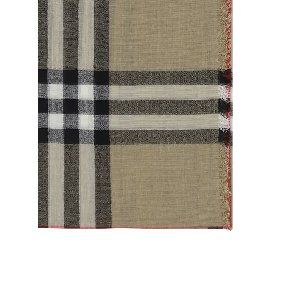 Burberry beige silk foulard beige et noir à carreaux avec franges en soie au motif classique burberry