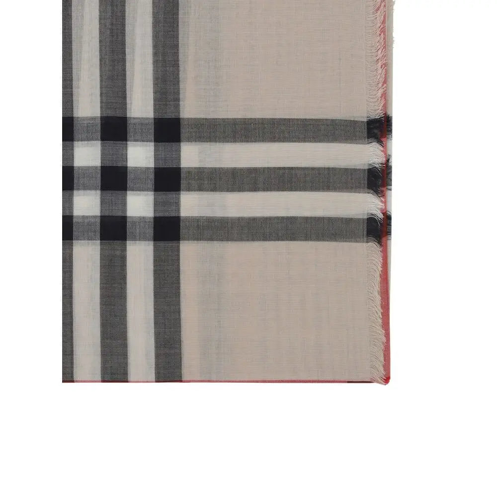 Écharpe foulard burberry beige en soie à carreaux noirs avec bords effilochés motif classique burberry