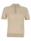Burberry beige wool polo shirt à manches courtes avec maille texturée et petit logo brodé sur la poitrine
