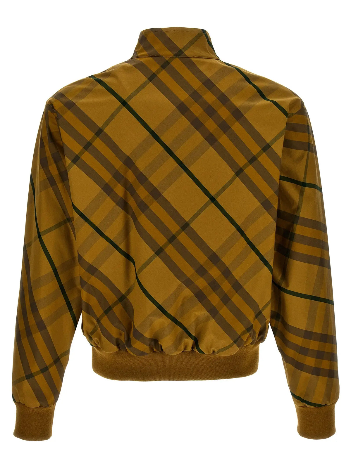 Veste bomber burberry bicolor en coton jaune moutarde avec motif écossais marron et noir et bordures côtelées