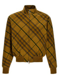 Veste bomber burberry bicolor en coton jaune moutarde avec motif à carreaux diagonaux marron et vert foncé