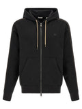 Burberry sweat-shirt noir en coton avec capuche zippée, cordons dorés et couture blanche subtile aux manches