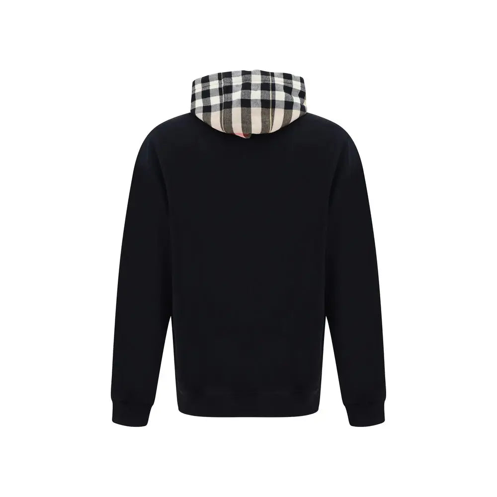 Sweatshirt en coton burberry noir avec capuche à motif damier noir et blanc contrastant