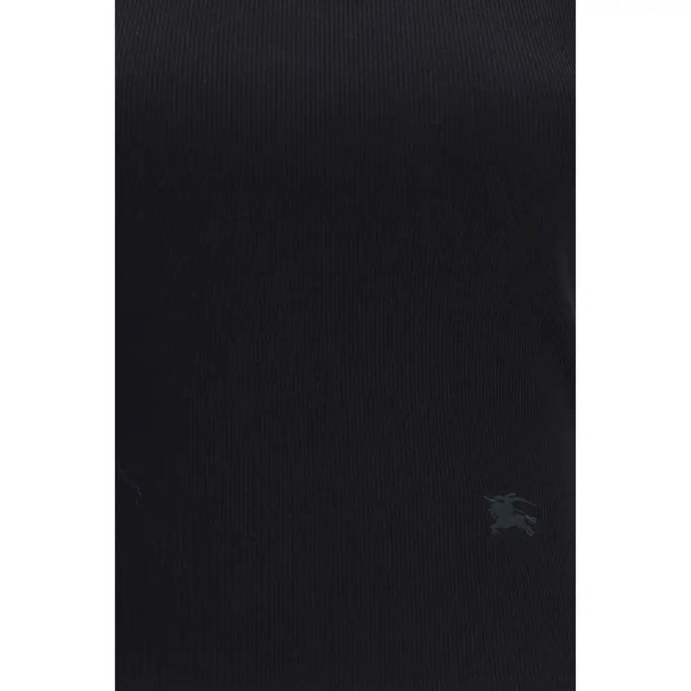 Tissu noir texturé avec un léger éclat et petit logo brodé sur t-shirt noir en coton burberry