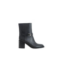 Burberry bottines en cuir noir avec bride à boucle argentée et talon carré