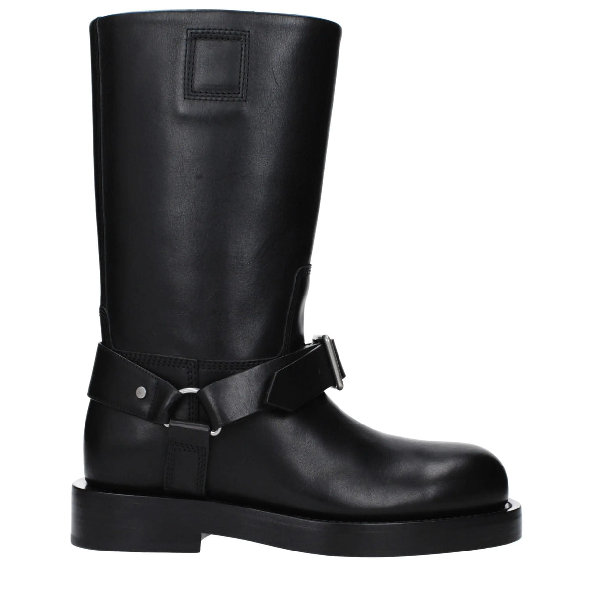 Bottes burberry en cuir noir montantes avec semelle épaisse et lanière réglable