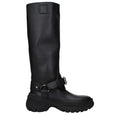 Bottes burberry noires en cuir à tige haute avec semelle épaisse et sangle réglable à la cheville