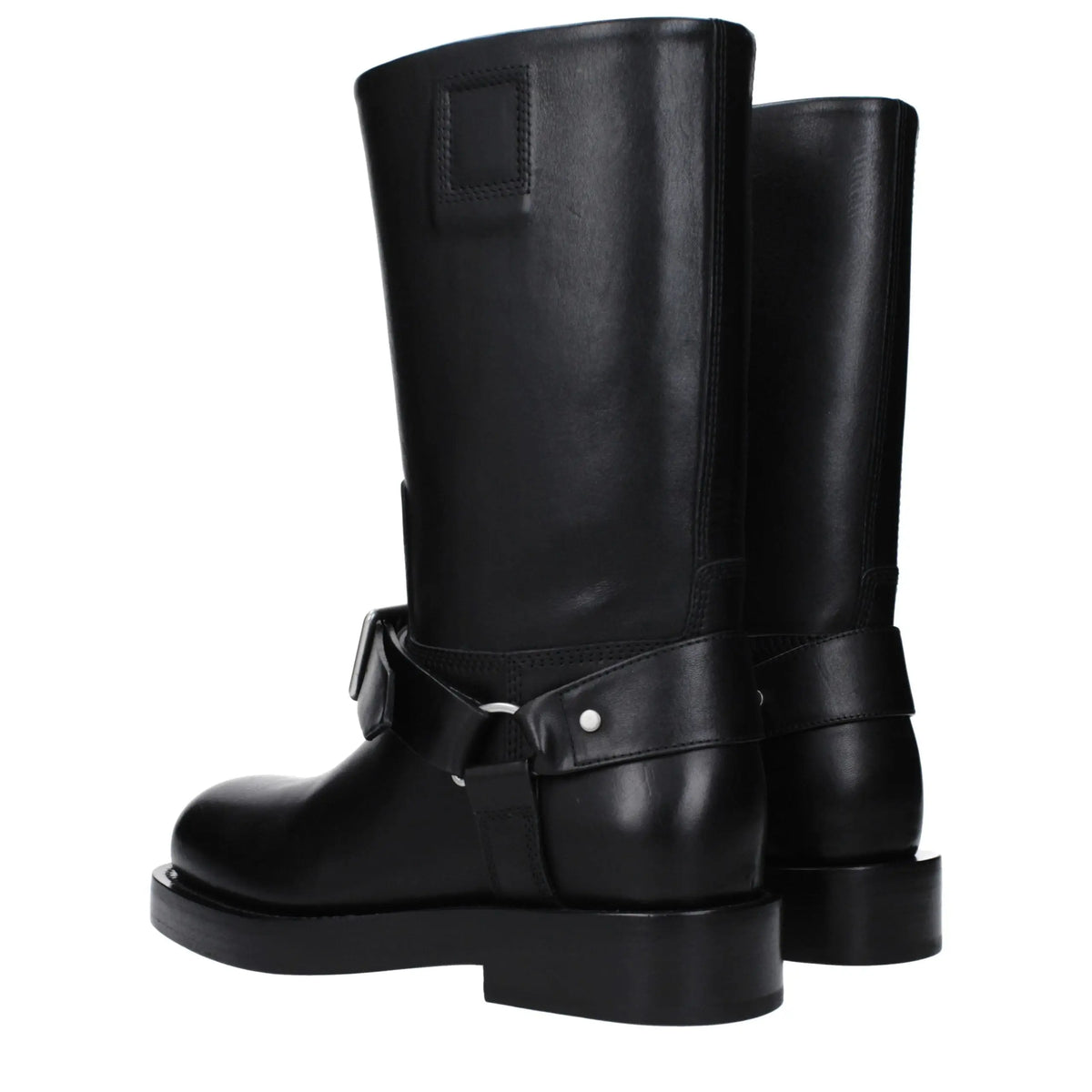 Bottes burberry en cuir noir avec semelle plateforme épaisse et bride ajustable à la cheville