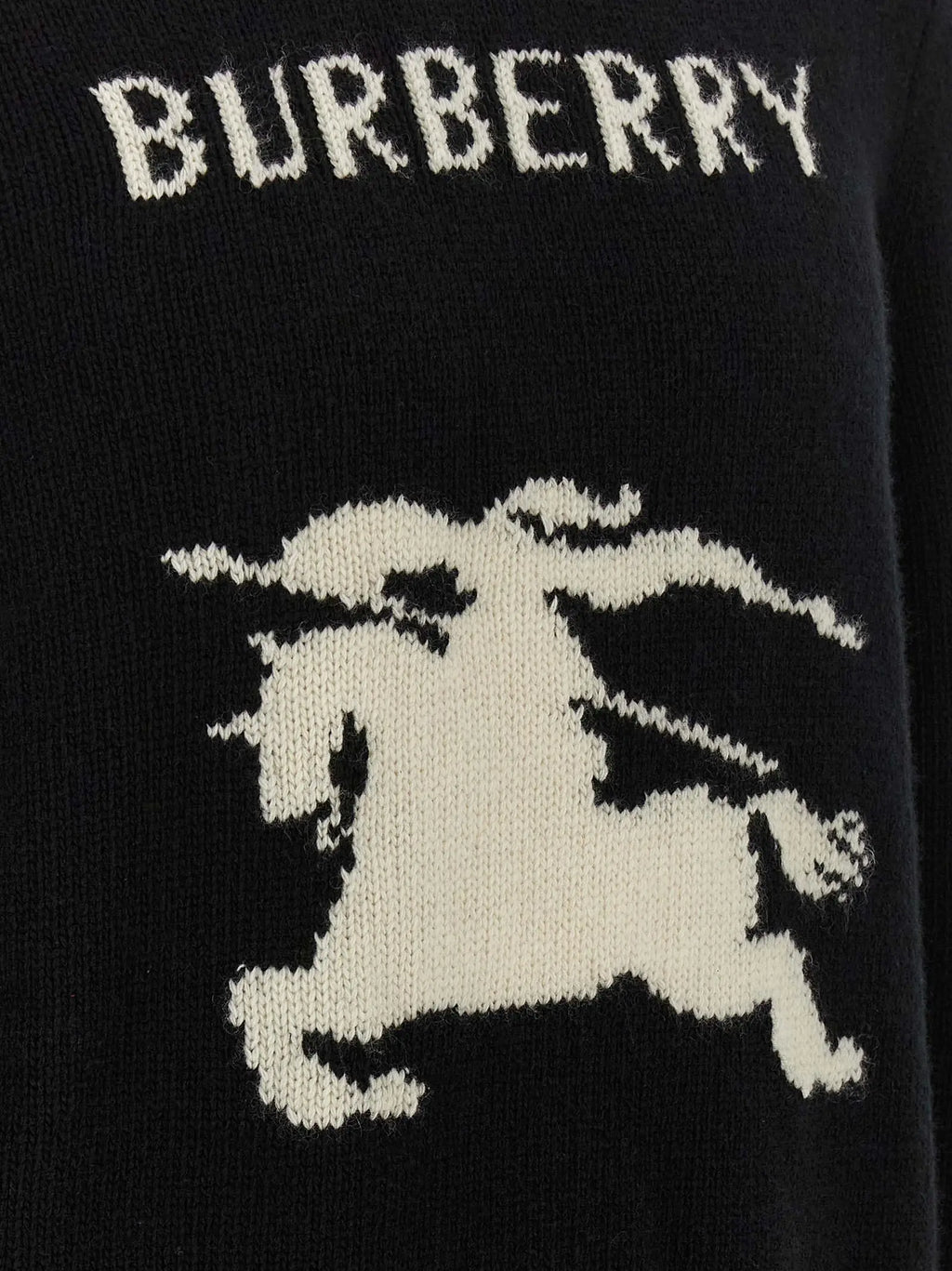 Cardigan en laine noire burberry avec logo brodé blanc et emblème cheval et cavalier iconique