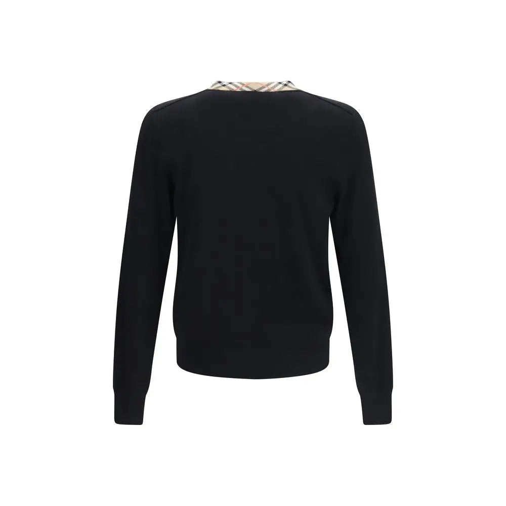 Burberry sweat-shirt noir en laine avec col à motif à carreaux distinctif en cachemire