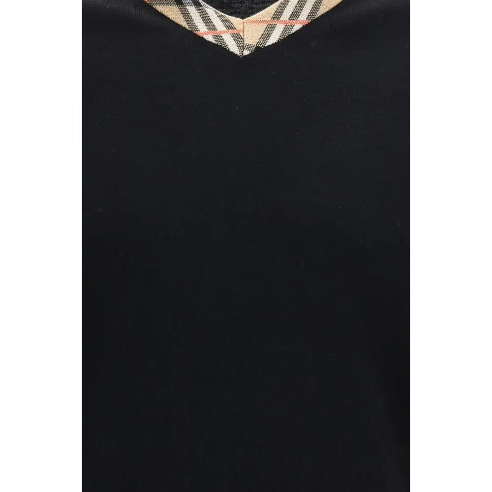 Sweatshirt burberry noir en laine avec col v et col à carreaux beige noir et rouge