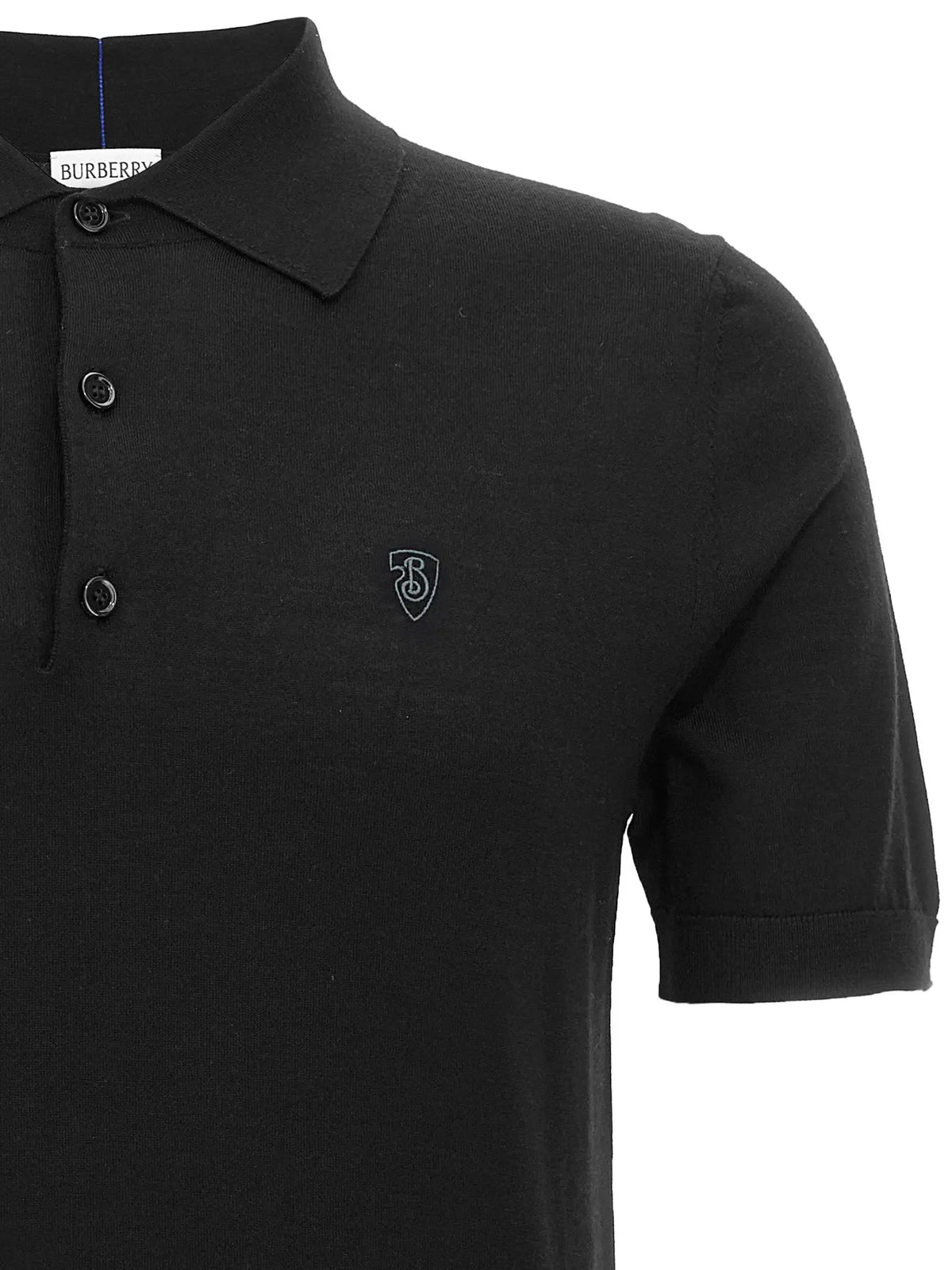 Burberry polo shirt noir en laine avec logo brodé discret et boutons assortis sur la poitrine