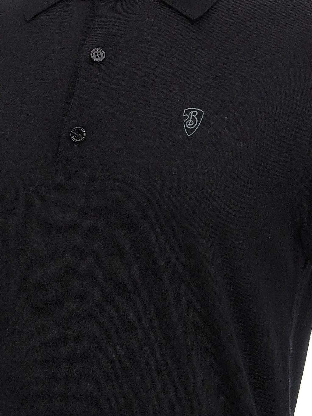 Burberry polo shirt noir en laine avec logo brodé discret et boutons foncés sur la poitrine