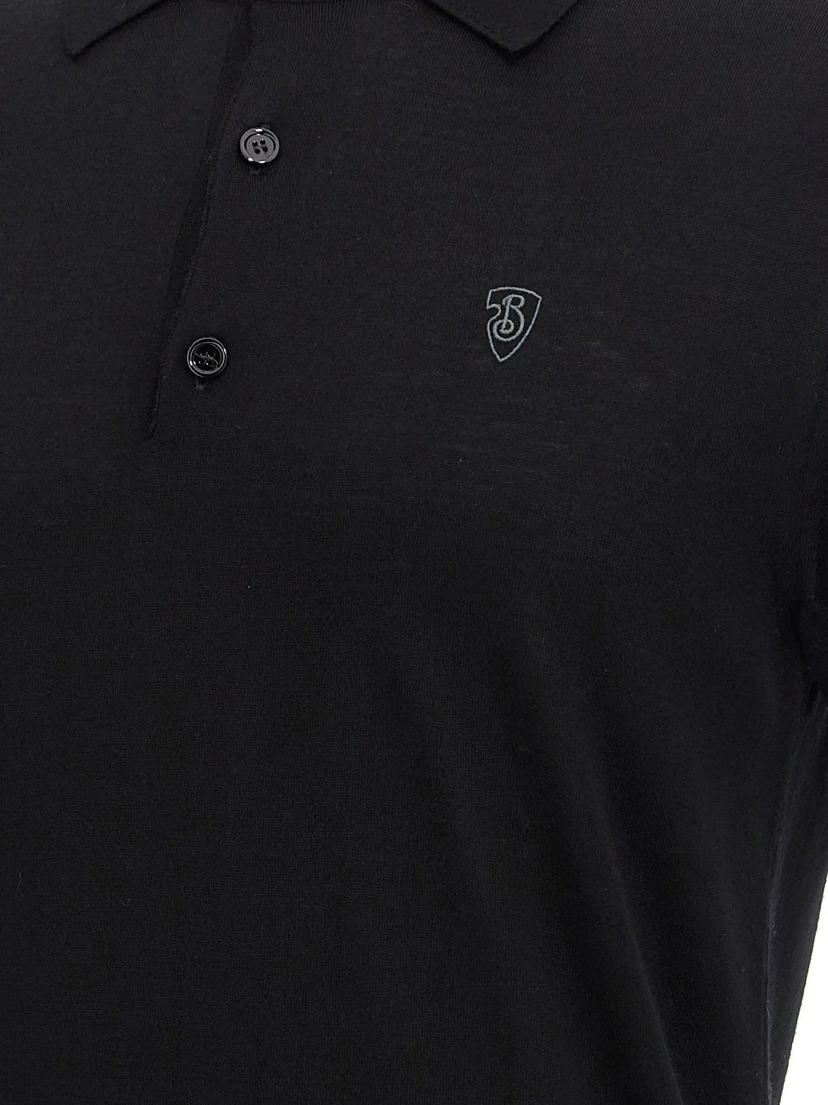 Burberry polo shirt noir en laine avec logo brodé discret et boutons foncés sur la poitrine