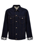 Veste en denim bleu burberry en coton avec broderie de rose blanche sur les poignets et la doublure du col