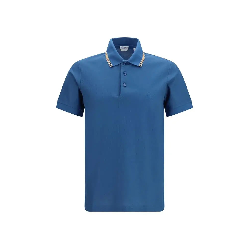 Polo burberry bleu en coton avec col à motifs et boutons assortis