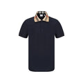 Polo burberry bleu marine en coton avec col à carreaux beige noir et rouge et logo burberry visible