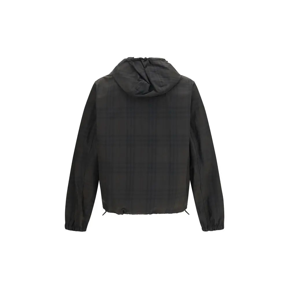 Veste burberry marron en coton avec motif à carreaux subtil et poignets élastiques noire avec capuche