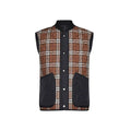 Burberry veste sans manches marron en polyester avec motif à carreaux beige et marron, col noir et poches plaquées