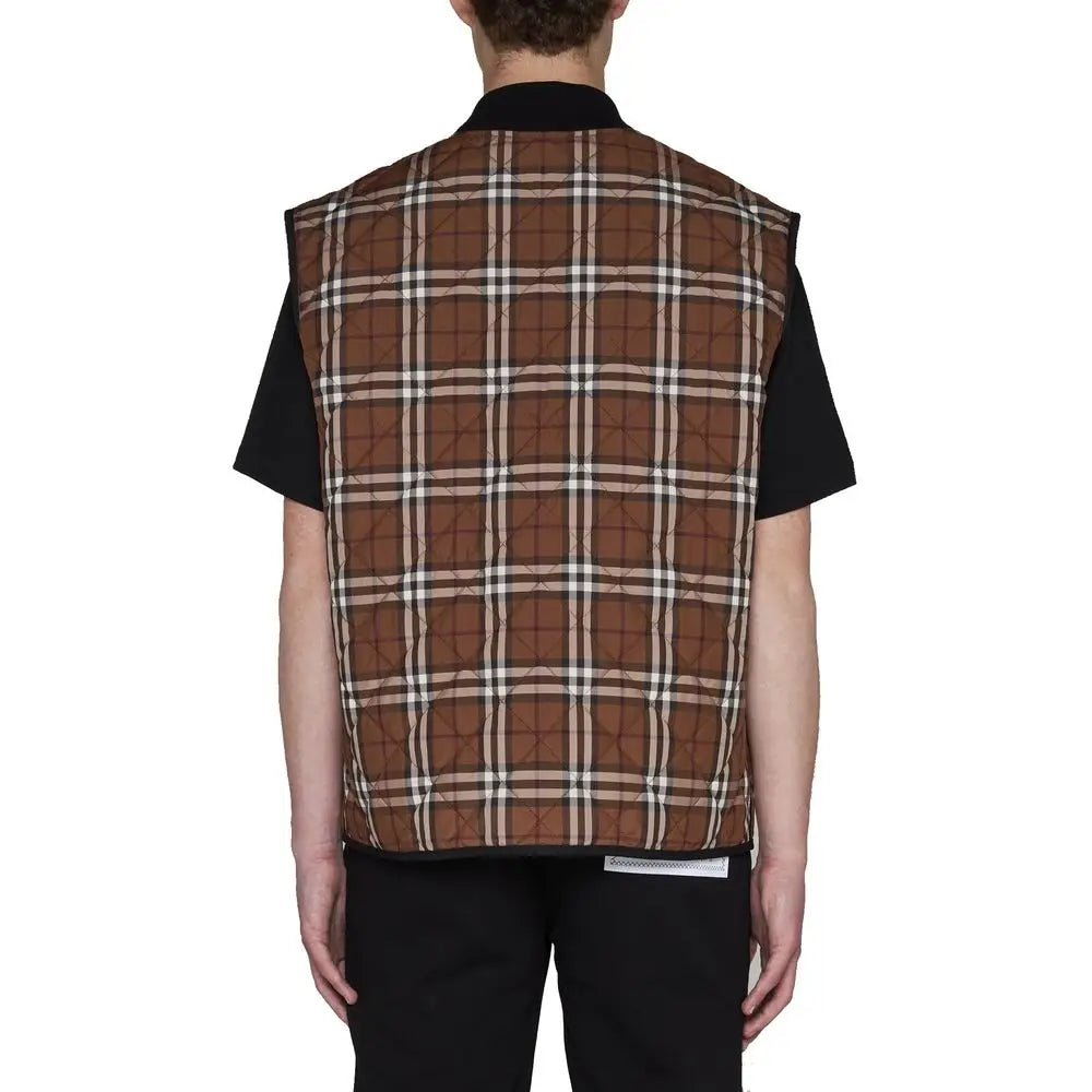 Gilet matelassé sans manches burberry marron et blanc à carreaux en polyester pour homme