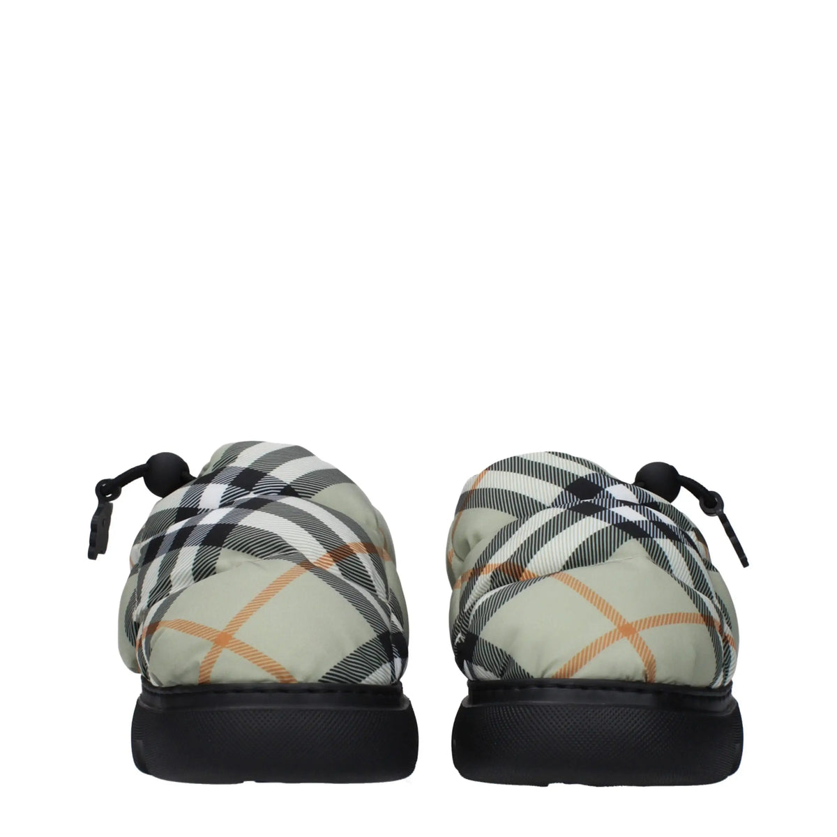 Burberry green fabric slip-on loafers with puffy design in classic burberry check pattern light green base black soles
