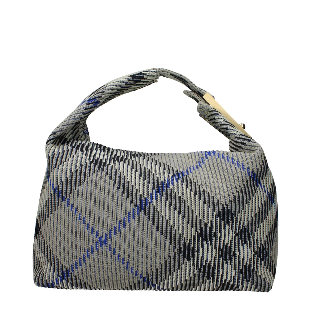 Sac à main burberry vert en polyamide avec motif écossais gris et bleu et poignée torsadée visible de face