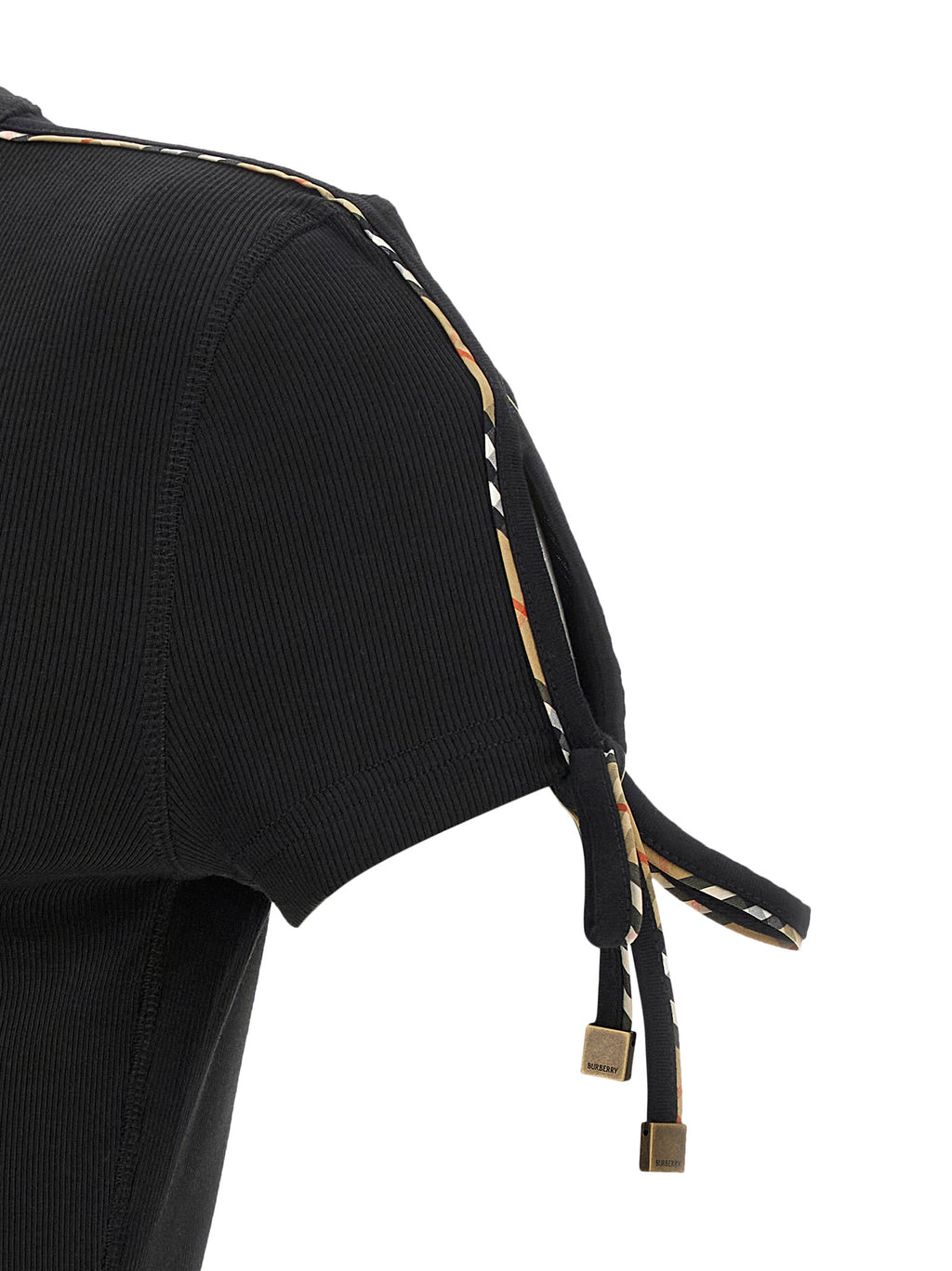 Robe courte noire en coton de Burberry, élégante et décontractée, avec détails sophistiqués visibles sur l'image.