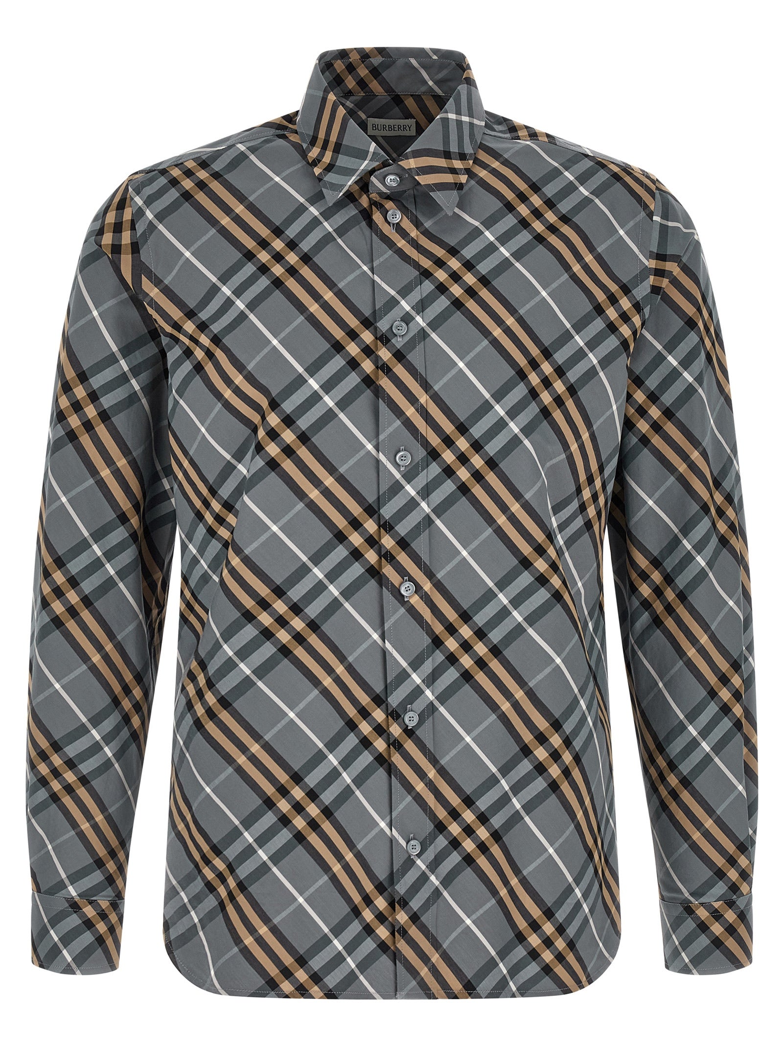 Blouse en coton multicolore de Burberry, coupe élégante, avec motif coloré, portée sur un mannequin.