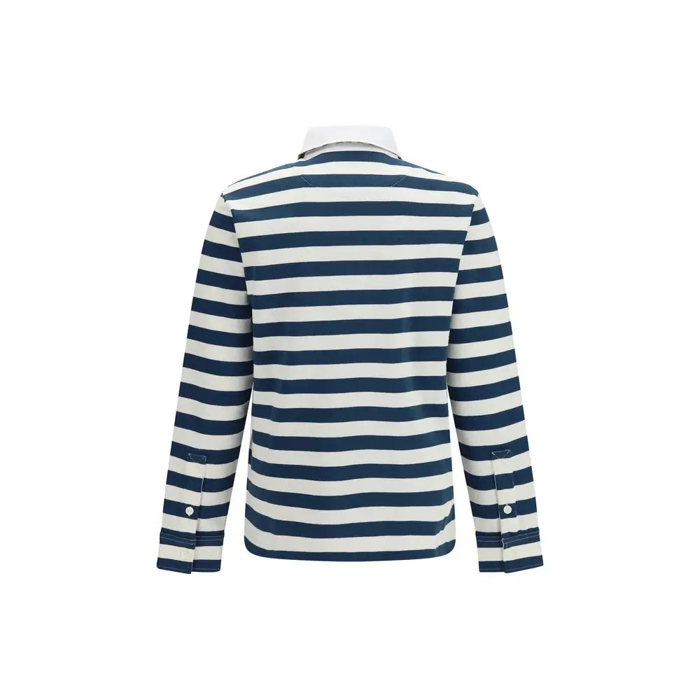 Burberry multicolor cotton polo shirt à manches longues rayé bleu marine et blanc avec col en coton
