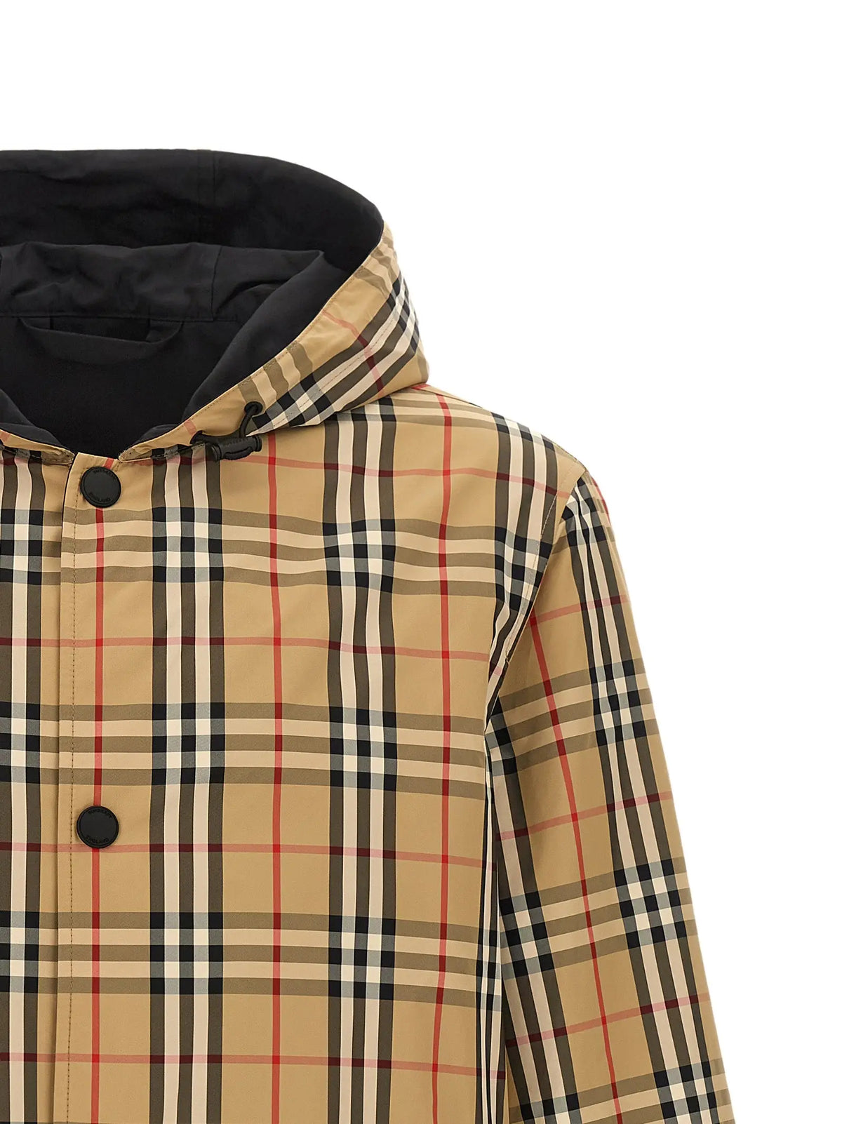 Veste burberry multicolore en coque polyamide beige noir et rouge à capuche avec doublure intérieure noire