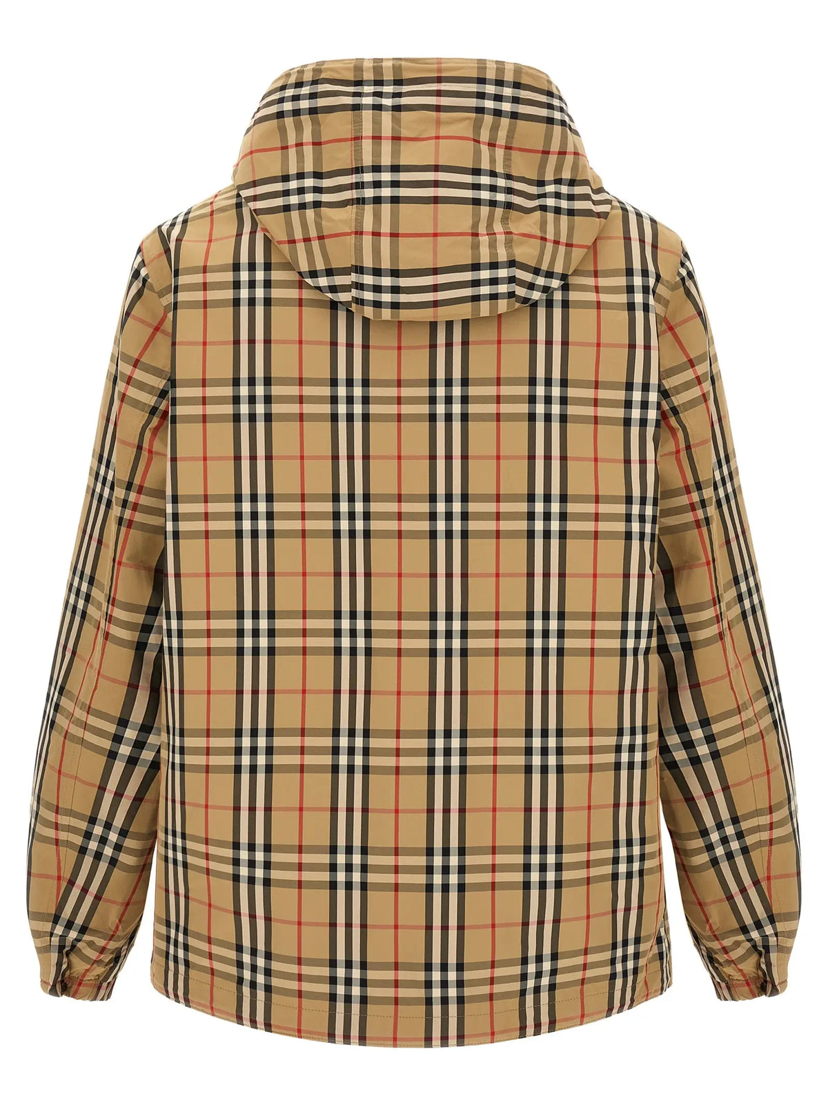 Veste burberry multicolore en polyamide beige noir et rouge avec capuche et motif à carreaux classique burberry