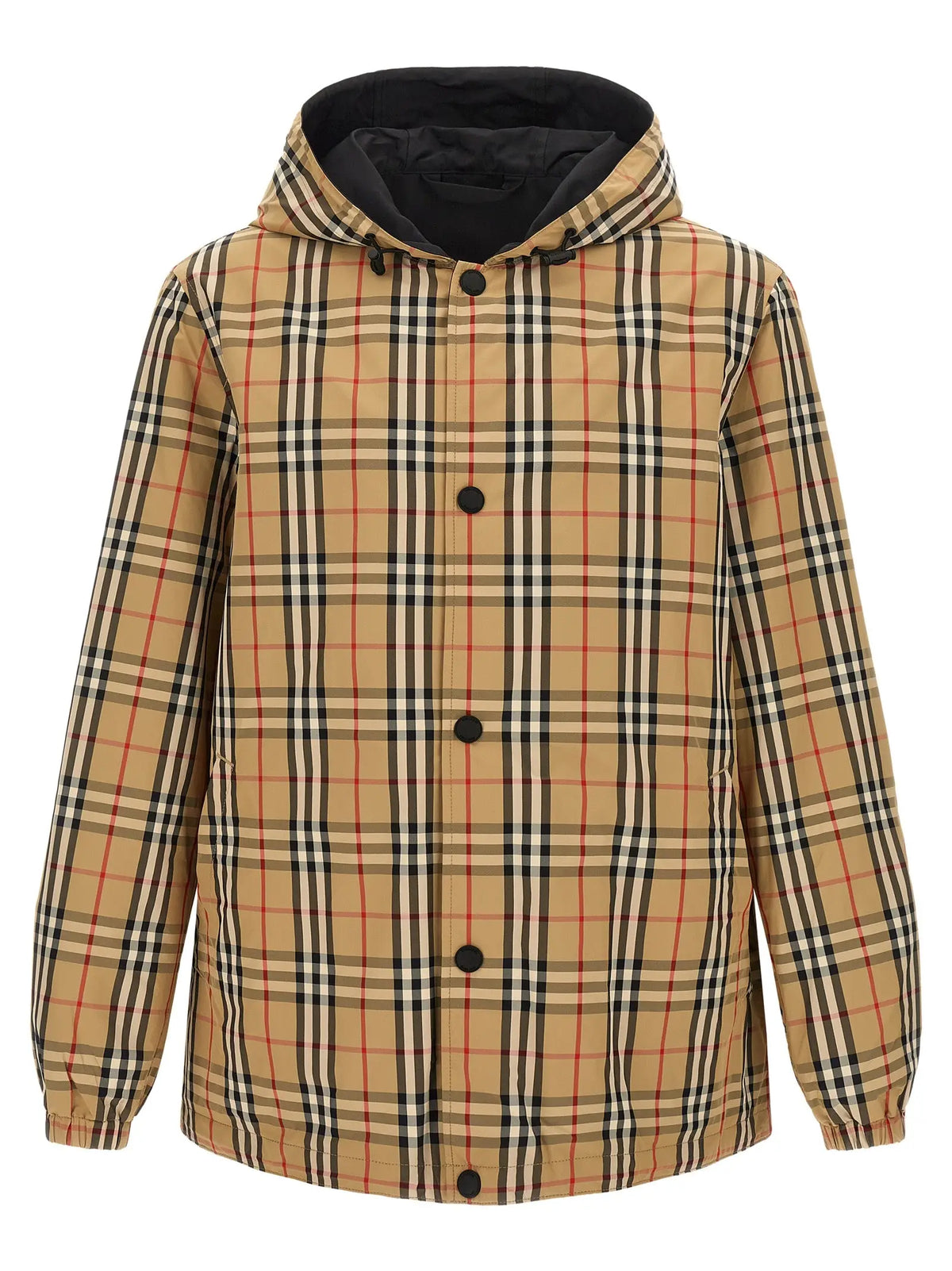 Veste burberry multicolore en polyamide beige noir et rouge à capuche avec doublure intérieure noire