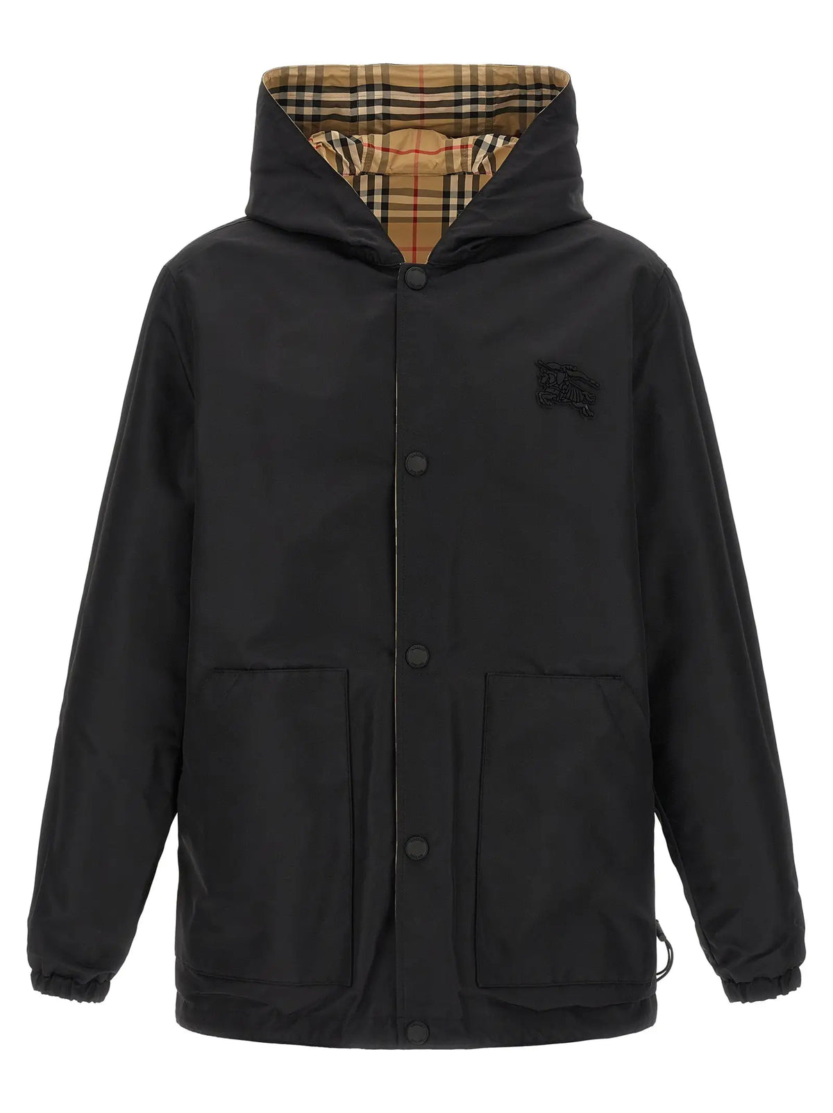 Veste burberry multicolor en polyamide noire avec doublure beige et marron à carreaux et logo brodé sur la poitrine