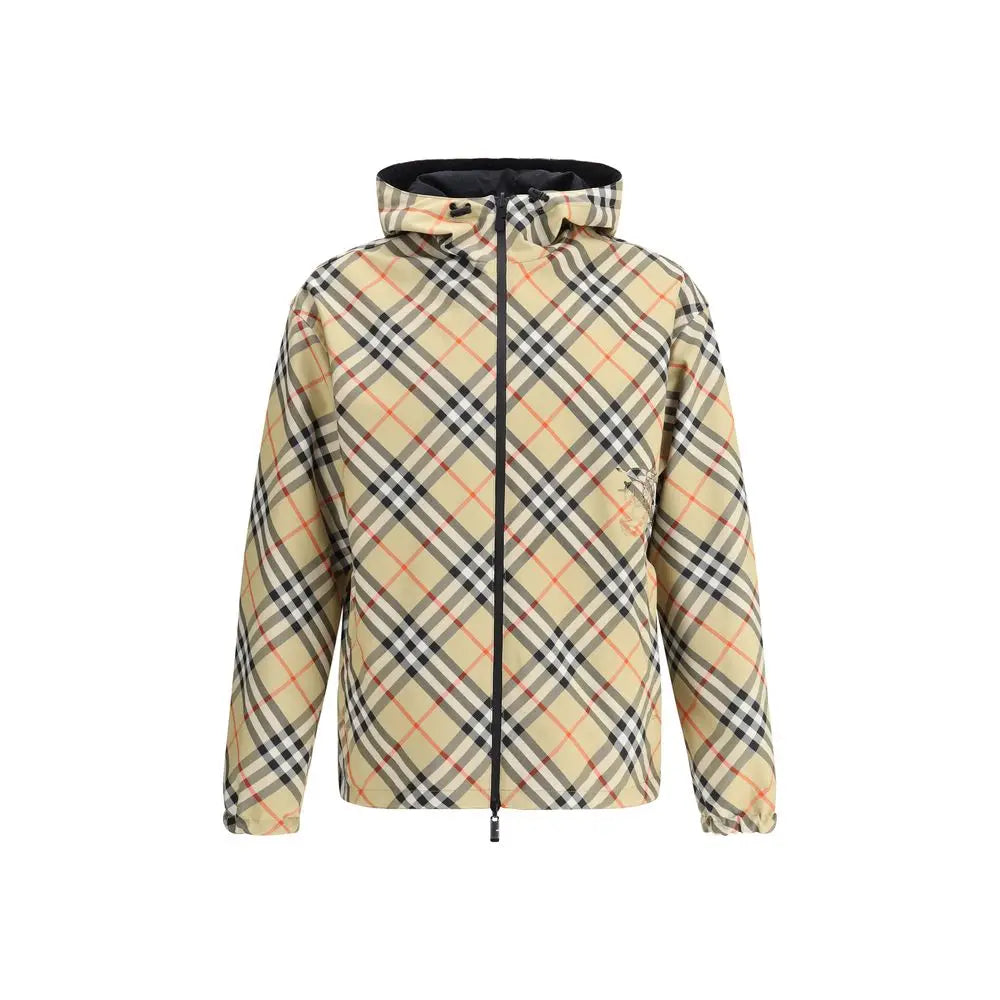 Veste burberry multicolore en polyester avec capuche pied-de-poule beige noir et rouge doublure intérieure noire contrastée