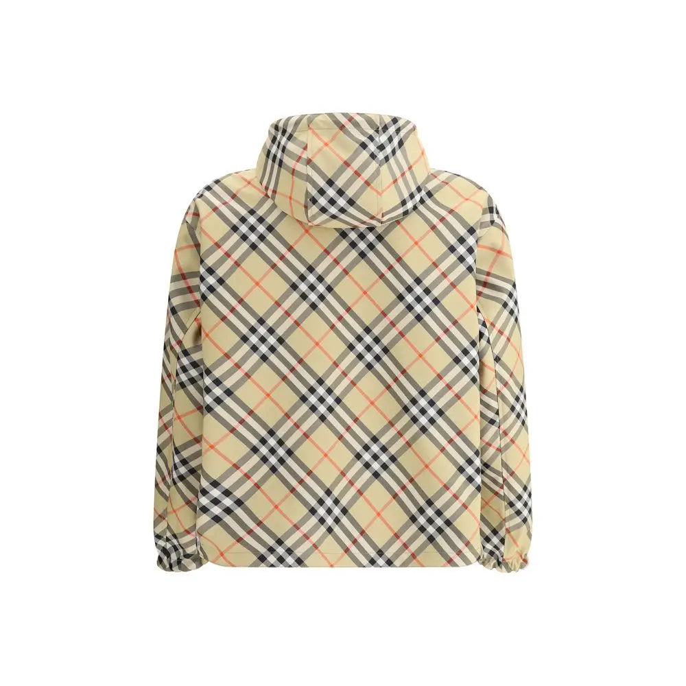 Veste à capuche burberry multicolore en polyester avec motif écossais beige noir blanc et rouge