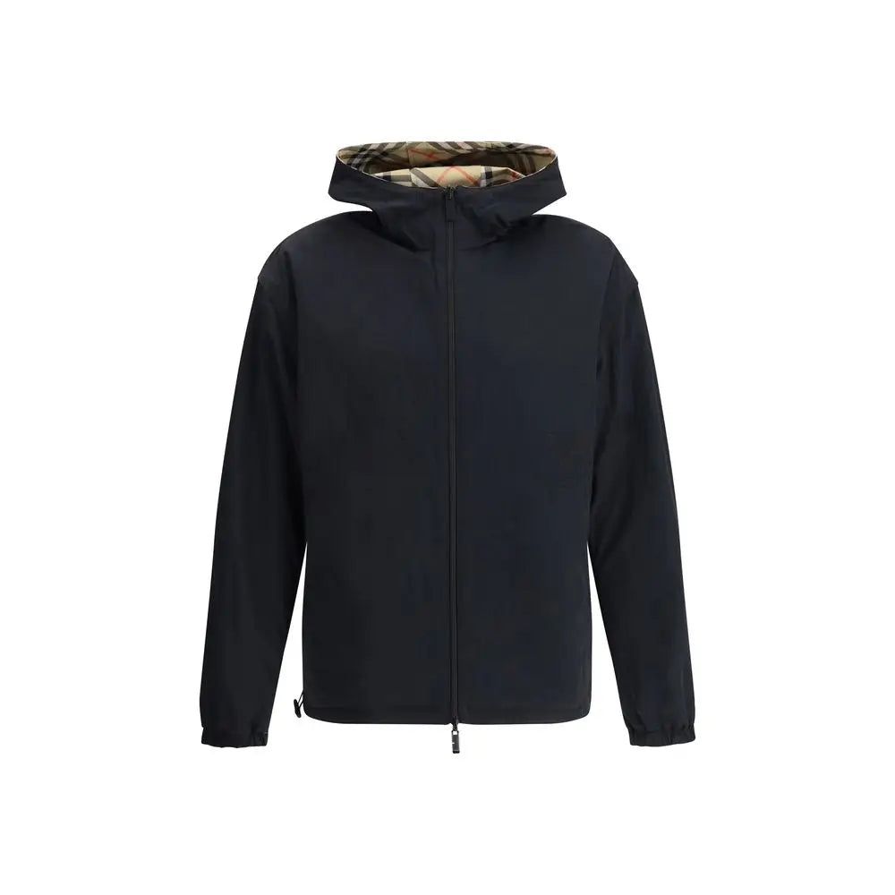 Veste burberry multicolore en polyester avec capuche noire et doublure à motif, fermeture éclair et poignets élastiques