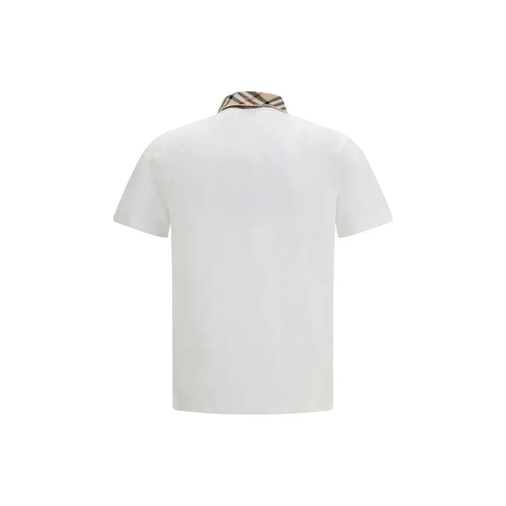 Polo burberry blanc en coton avec col à carreaux contrastés beige noir et rouge manches courtes