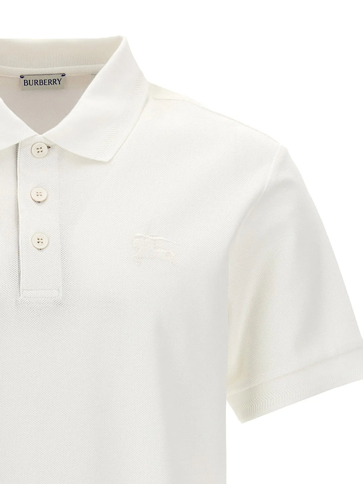 Polo blanc burberry en coton avec tissage texturé subtil et boutons assortis