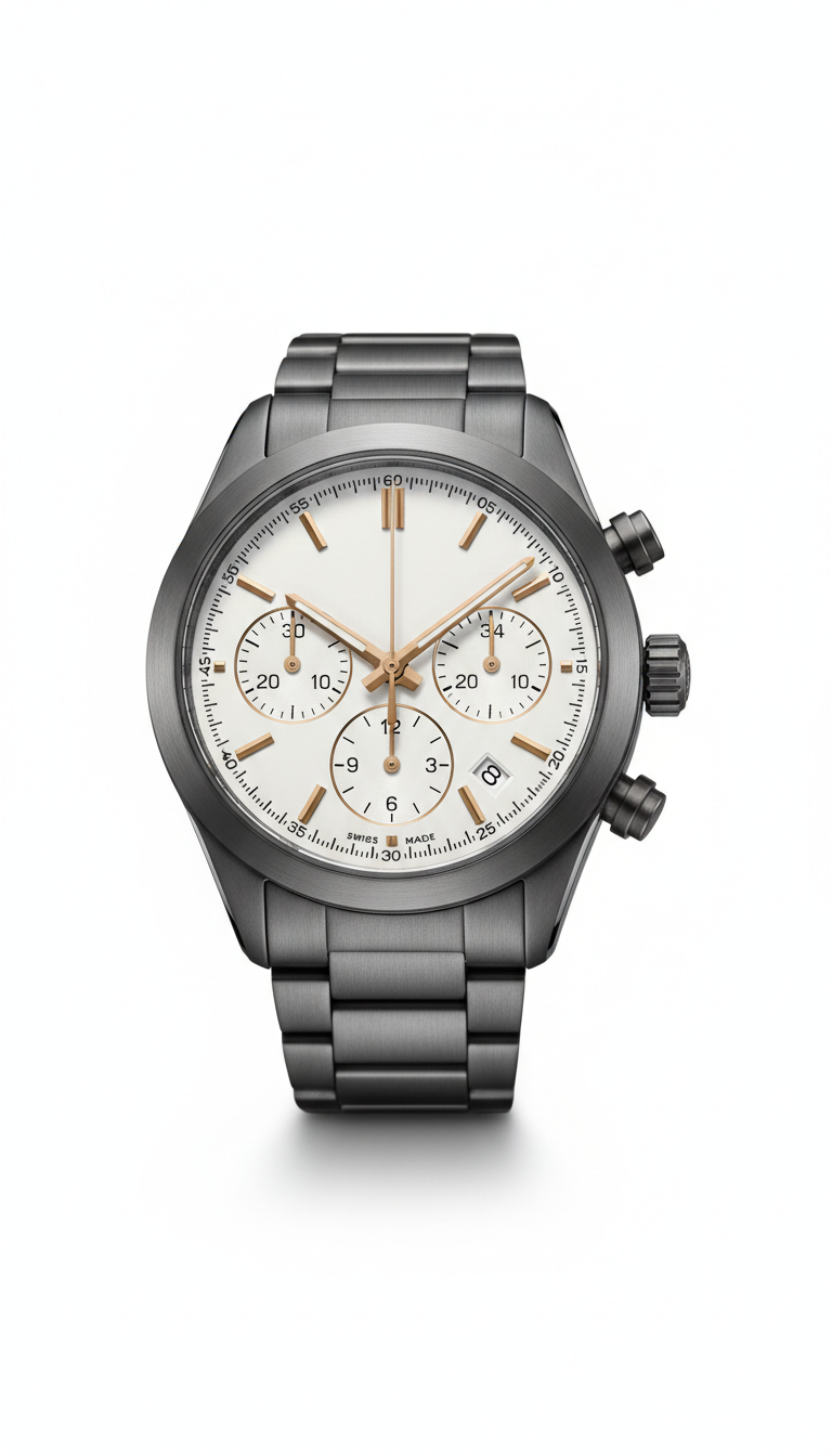 Montre chronographe suisse La Luxence édition limitée avec cadran noir, bracelet en cuir et détails élégants.