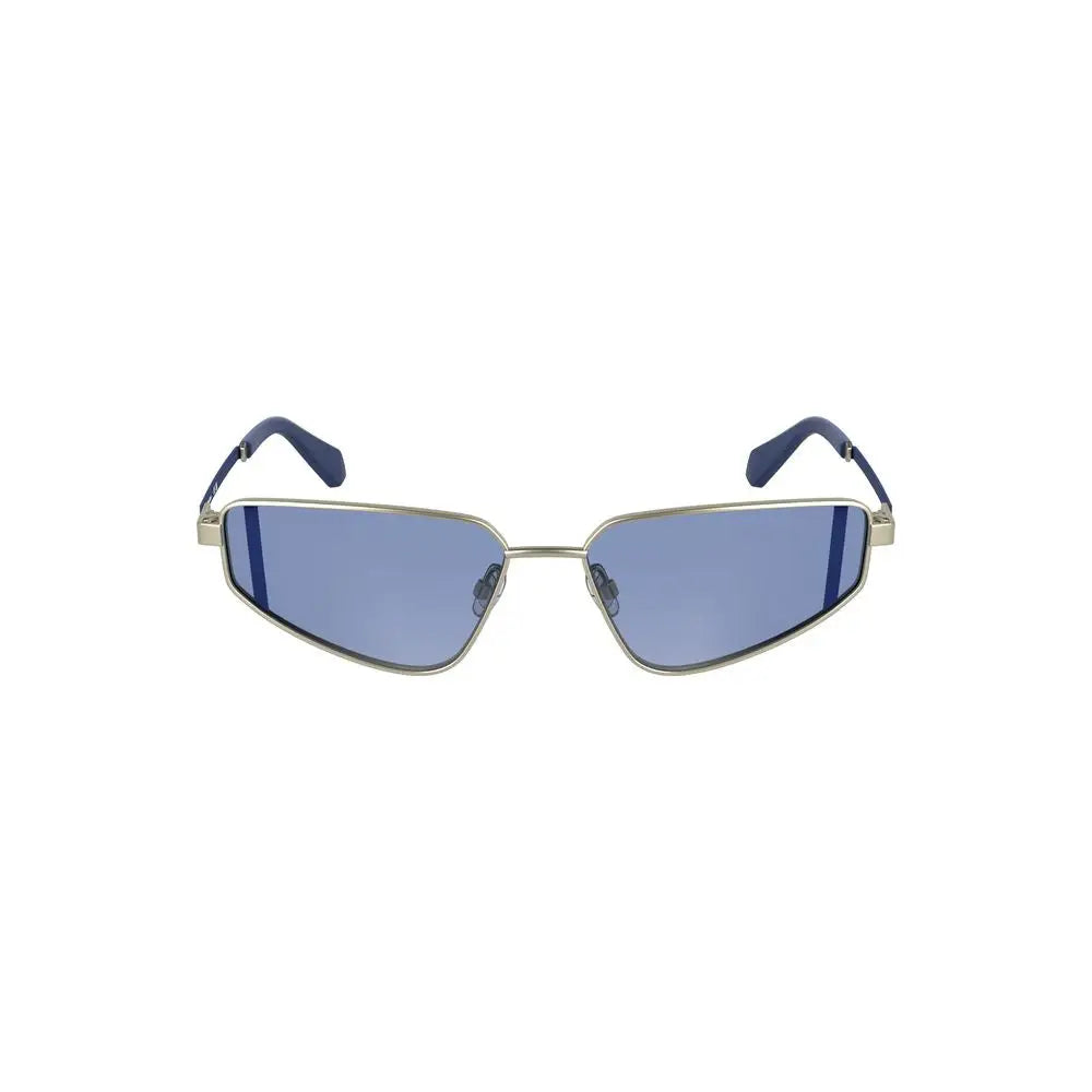Lunettes de soleil femmes calvin klein argento métal avec monture argentée verres dégradé bleu et branches bleu marine