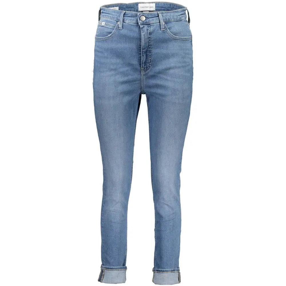 Jean slim en coton léger bleu clair avec revers et logo calvin klein sur la ceinture pour femme