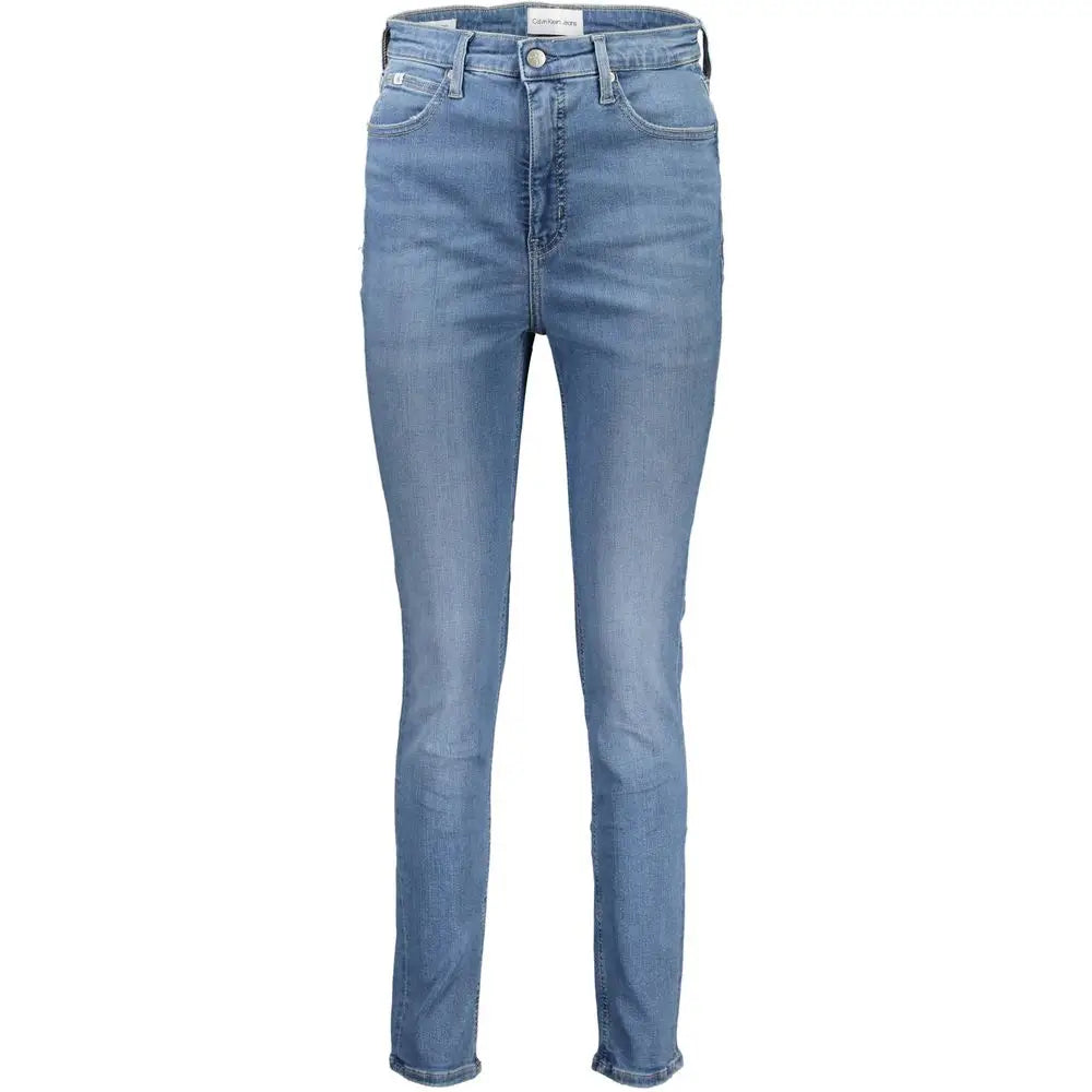 Jean femme calvin klein azzurro en coton bleu clair slim avec design classique cinq poches