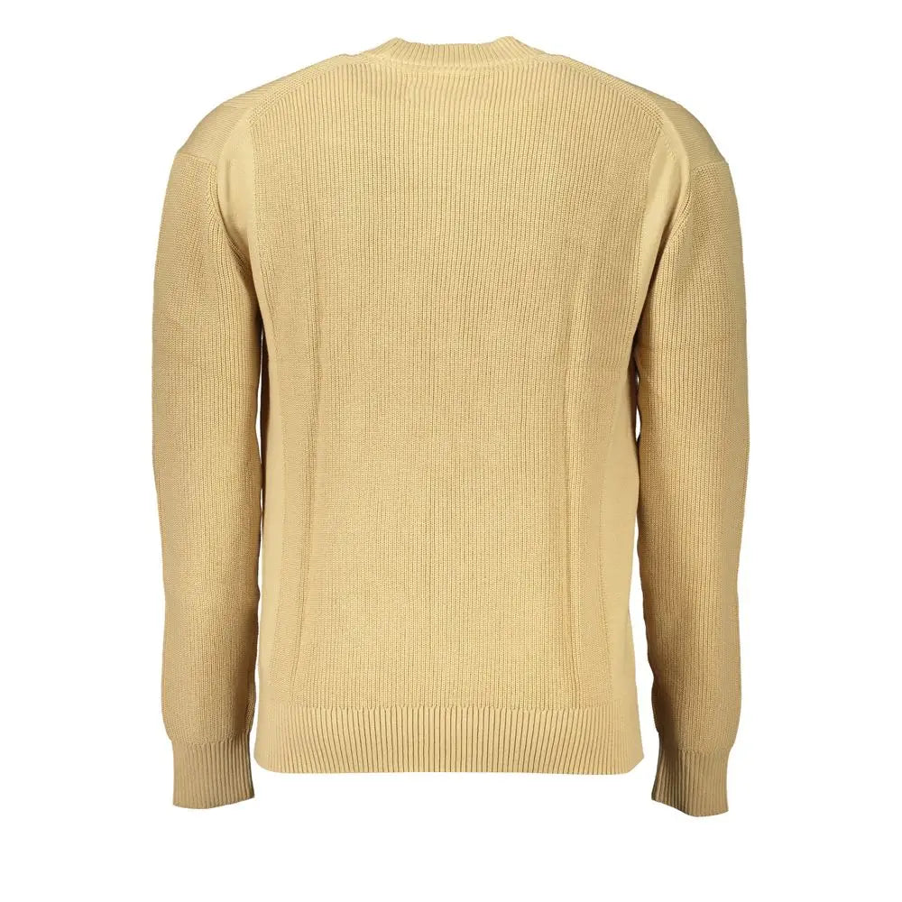 Pull beige en coton pour homme calvin klein avec col rond classique et manches longues en tricot côtelé